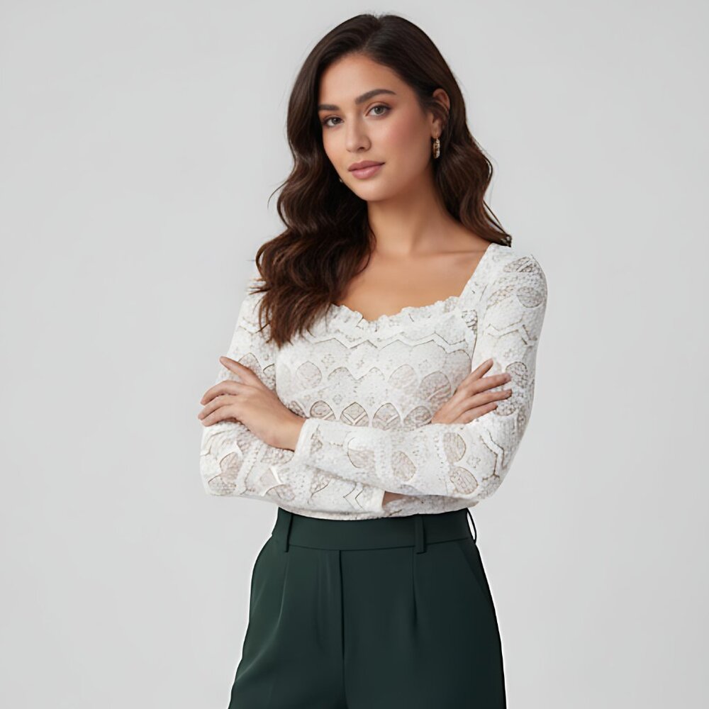 Sweetheart Lace Trim Lace Top - Picture 2 of 7